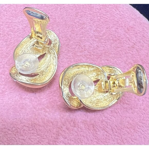 Vtg Christian Dior Earrings Signed Rhinestone Gold tone Runway Statement Clip On - Picture 9 of 11